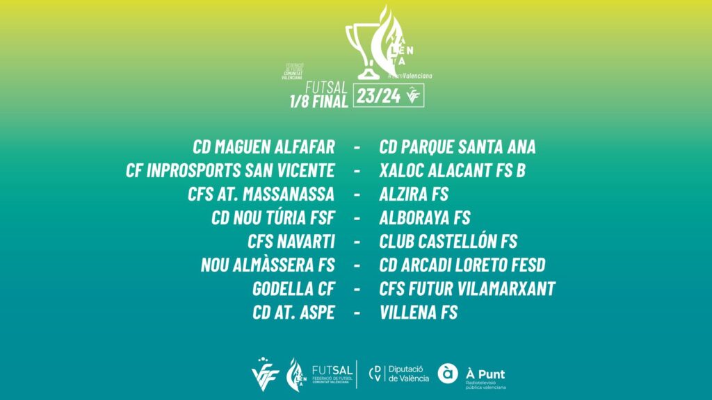 La FFCV anuncia los cruces de Octavos de Final de ‘La Nostra Copa’ Valenta de fútbol sala